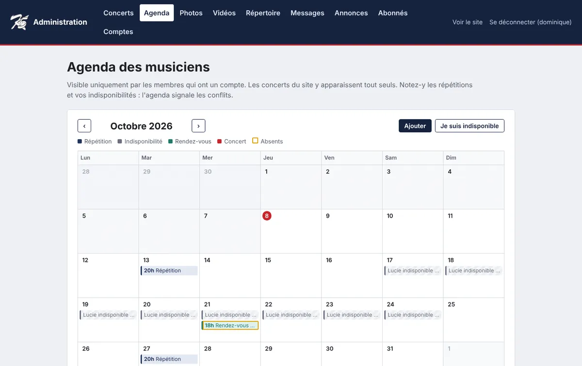 L'agenda des musiciens