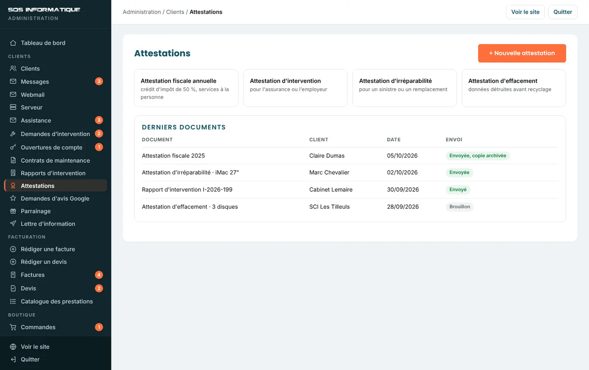 Rapports et attestations