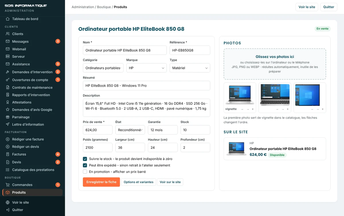 Ajouter un produit, photos comprises