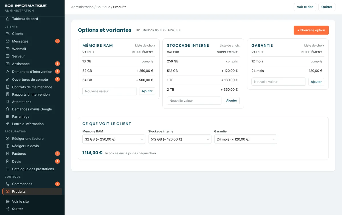 Options et variantes